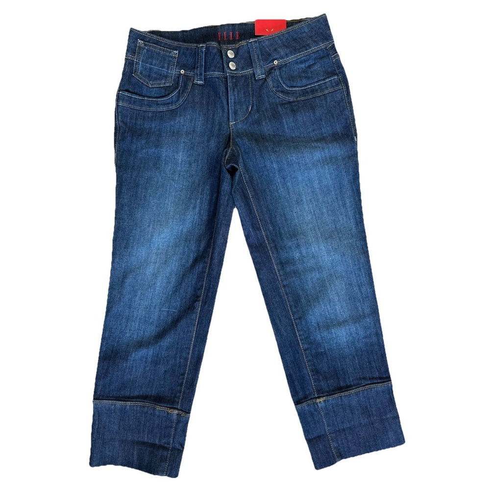NWT ELLE Capri Denim Jeans‎ Women's Size 2 Low Rise Whisker Dark Wash Wide Leg
